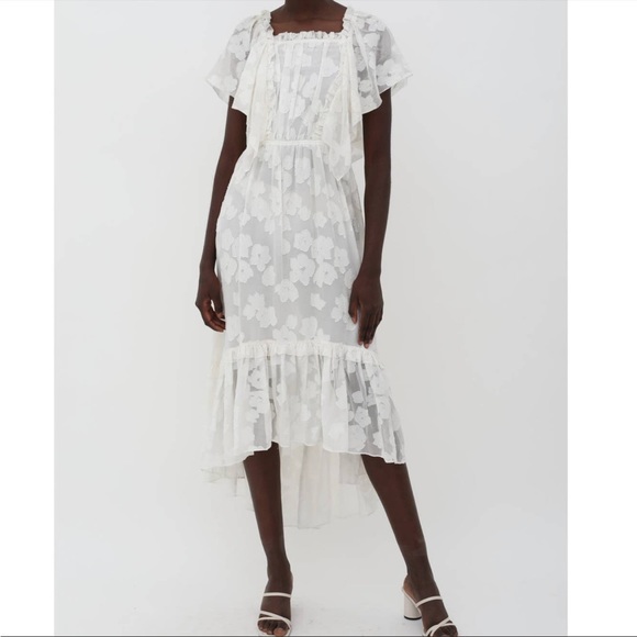 Ulla Johnson Mildred Floral Fil Coupe Ruffles Silk Blend Midi Dress - Picture 15 of 16